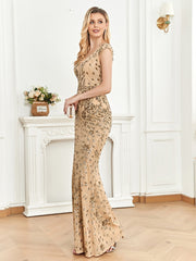 Elegant Sequins V-neck Women's Party Prom Dress
