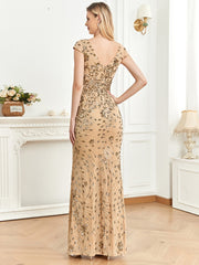 Elegant Sequins V-neck Women's Party Prom Dress
