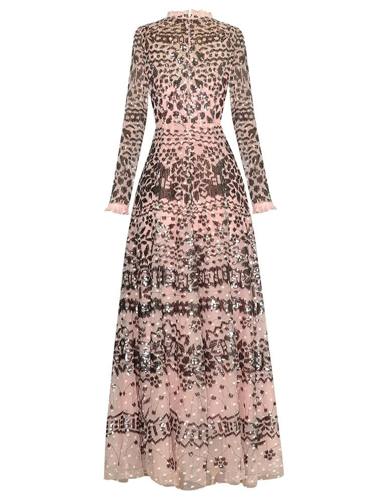 Embroidery Sequins Women's Slim Maxi Dress