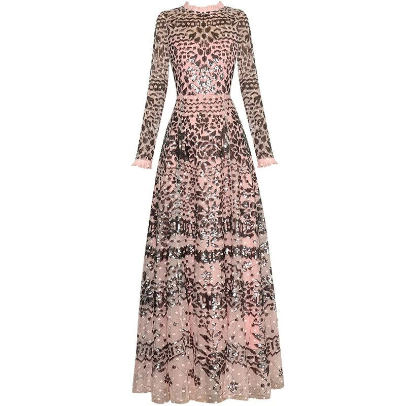 Embroidery Sequins Women's Slim Maxi Dress