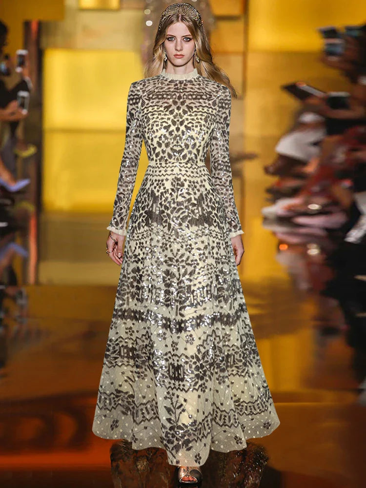 Embroidery Sequins Women's Slim Maxi Dress