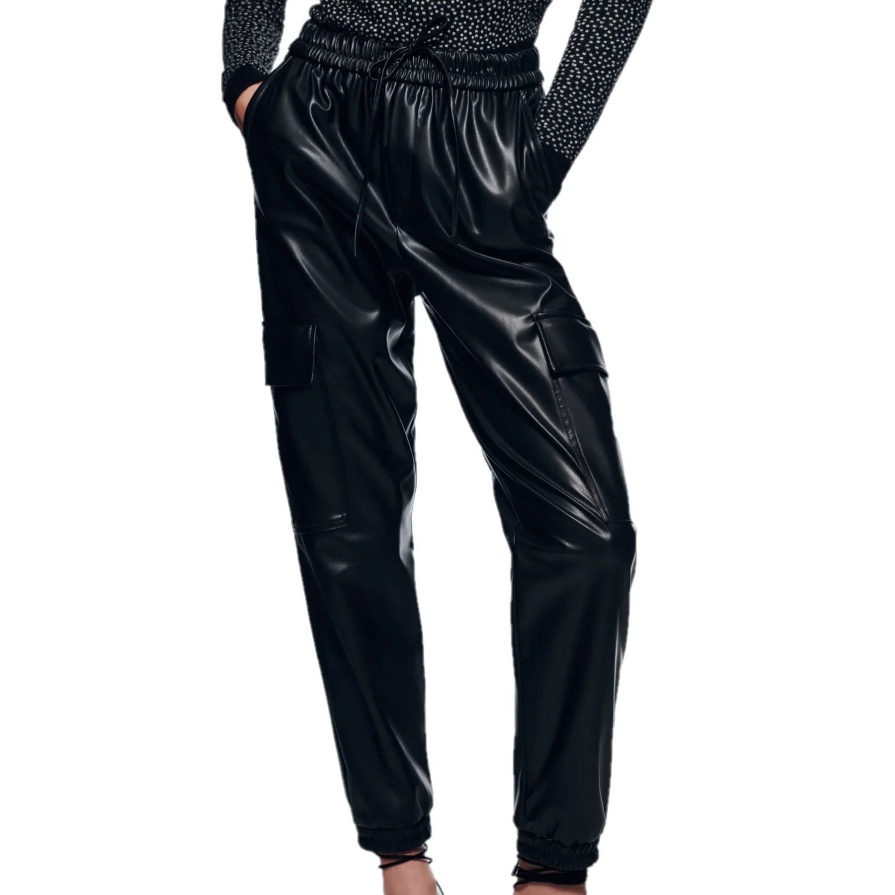 Fashionable Women's Real Leather Trousers