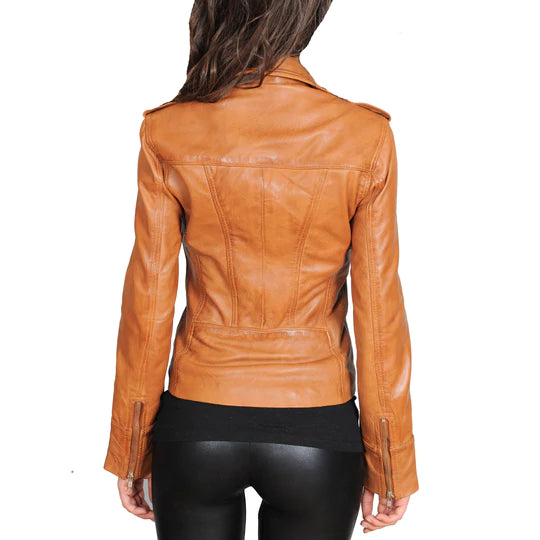 Fitted Biker Style Sheepskin Leather Women's Jacket