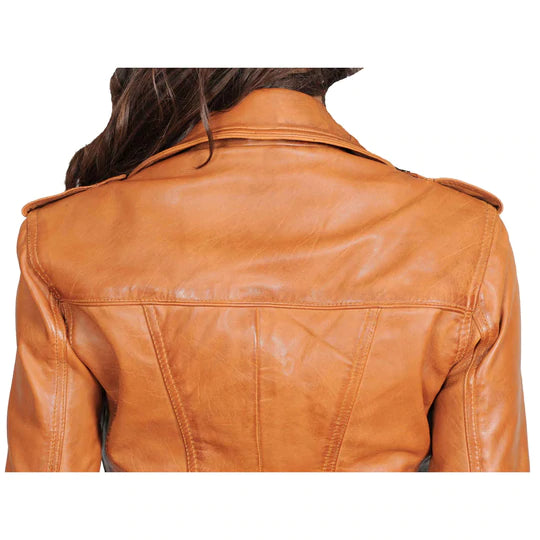Fitted Biker Style Sheepskin Leather Women's Jacket