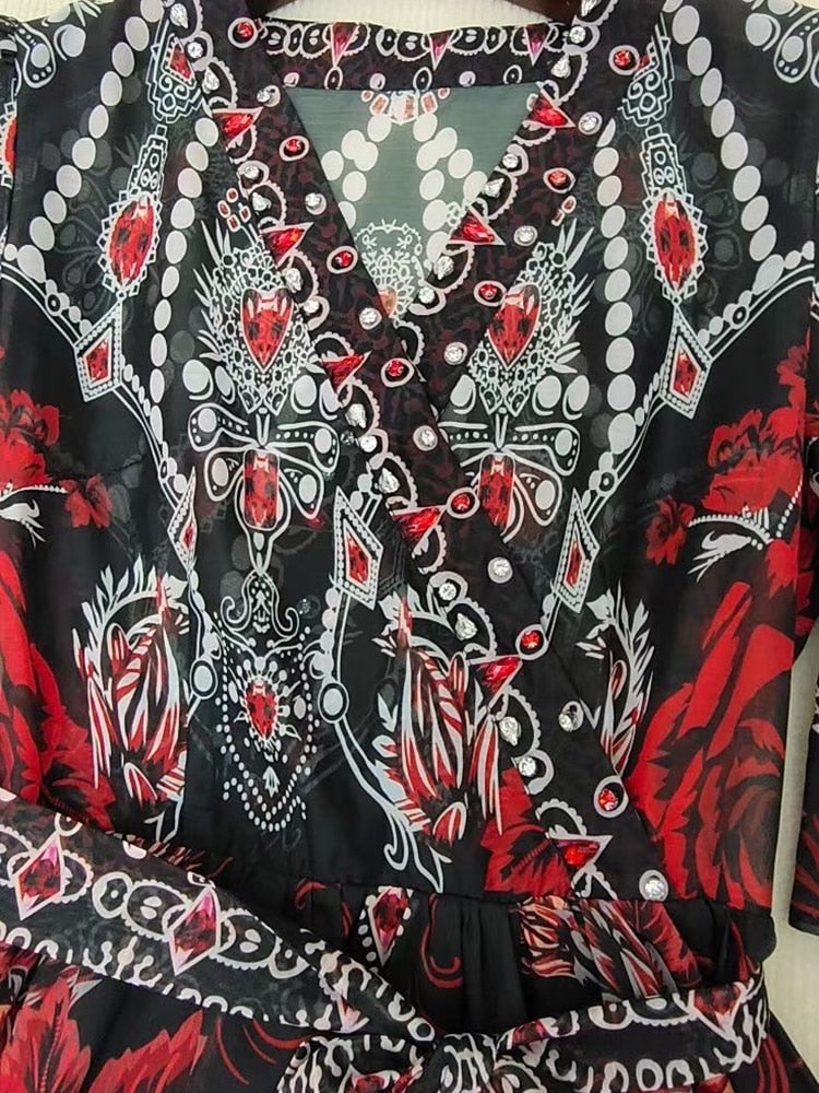 Flare Sleeve Belted Formal Party Dress