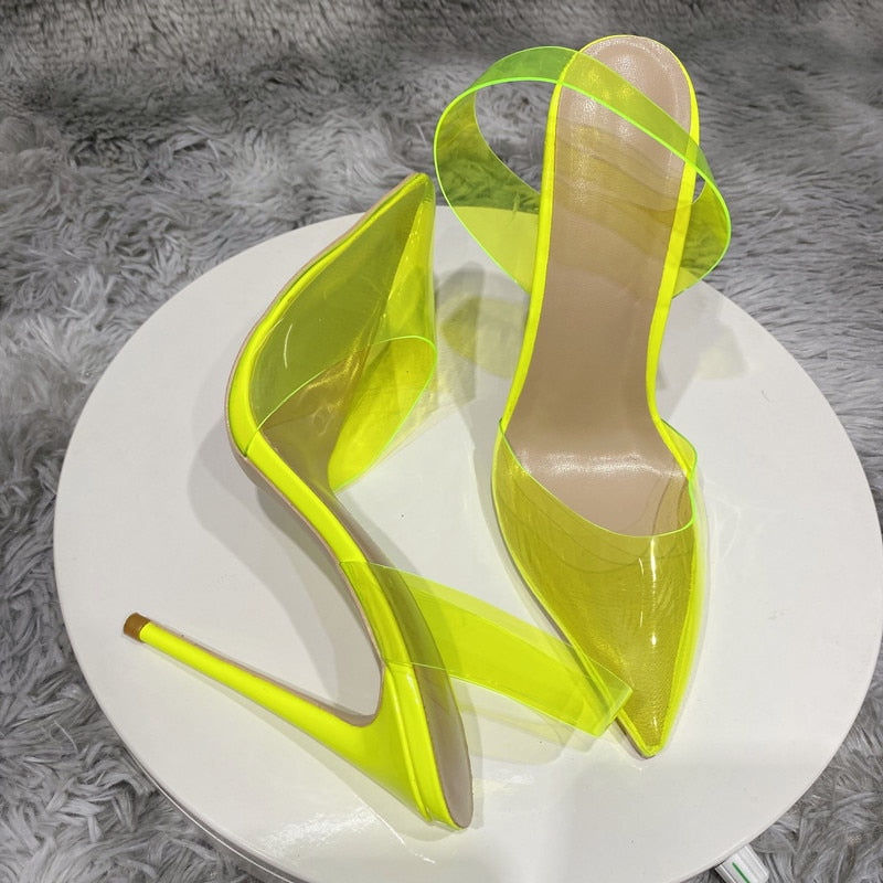 Fuchsia Pink Transparent Women High Heel Stiletto Pumps