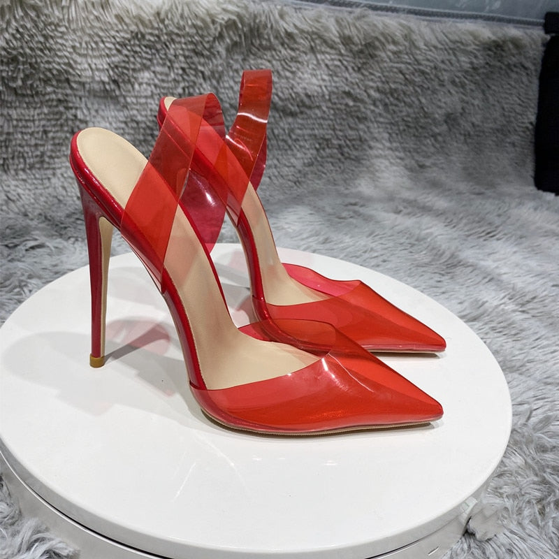 Fuchsia Pink Transparent Women High Heel Stiletto Pumps