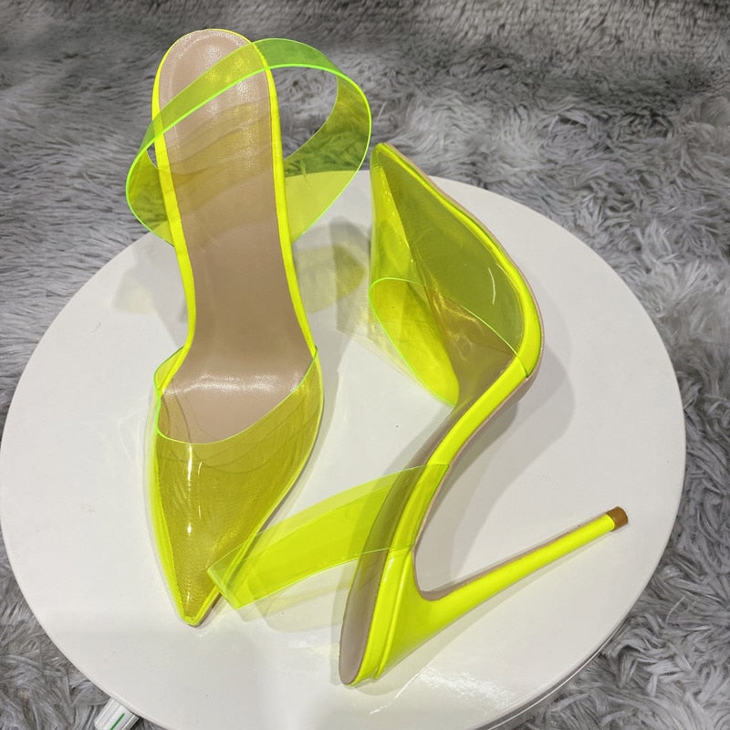 Fuchsia Pink Transparent Women High Heel Stiletto Pumps