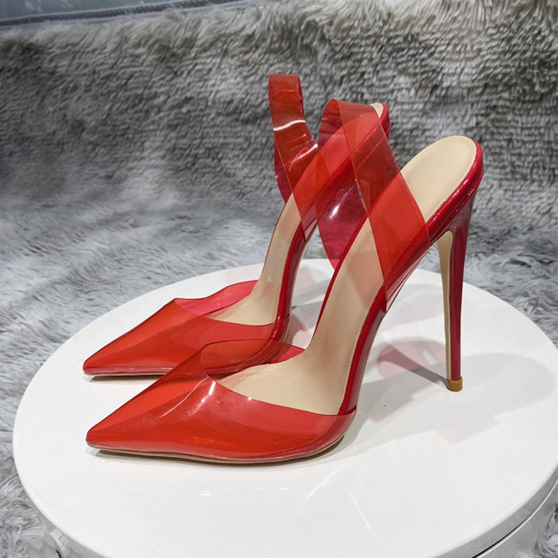 Fuchsia Pink Transparent Women High Heel Stiletto Pumps