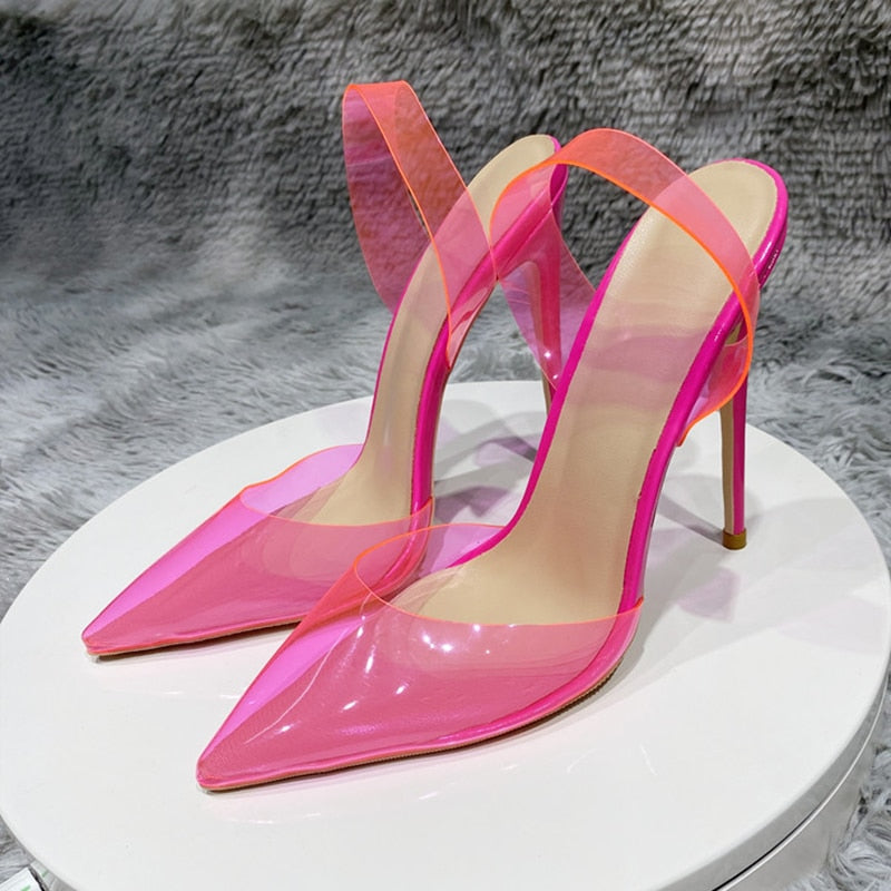 Fuchsia Pink Transparent Women High Heel Stiletto Pumps