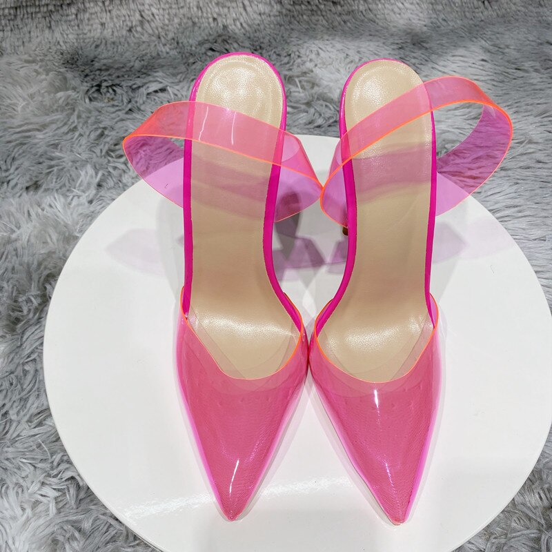 Fuchsia Pink Transparent Women High Heel Stiletto Pumps