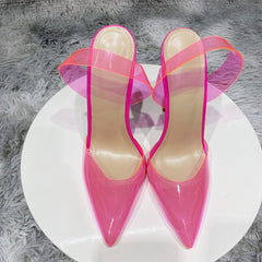 Fuchsia Pink Transparent Women High Heel Stiletto Pumps