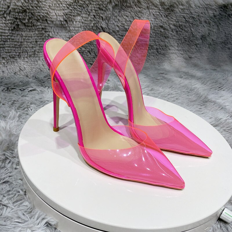 Fuchsia Pink Transparent Women High Heel Stiletto Pumps