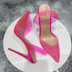 Fuchsia Pink Transparent Women High Heel Stiletto Pumps