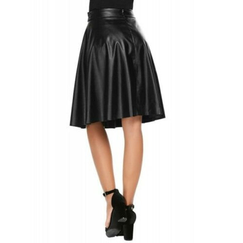 Genuine Lambskin Leather Women's Knee Skirt
