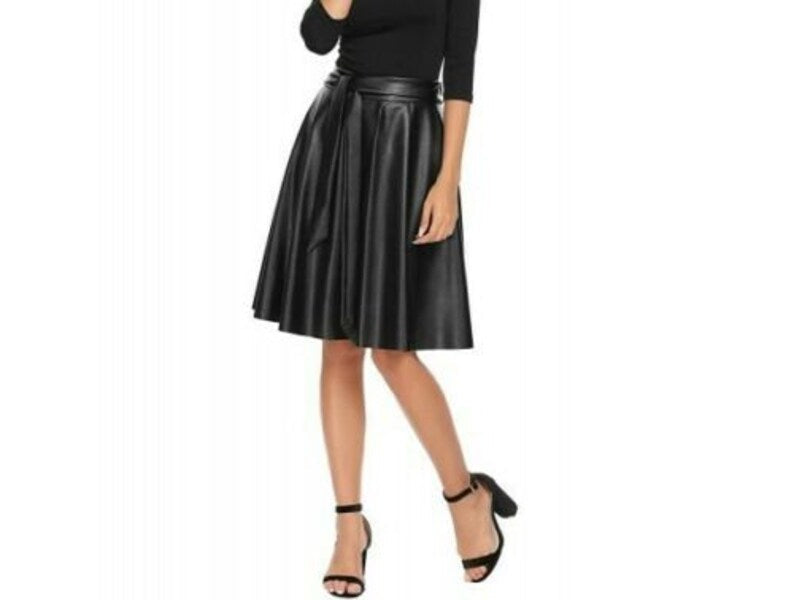 Genuine Lambskin Leather Women's Knee Skirt