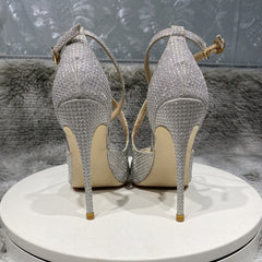 Glitter Sequined Cross Strap Women's High Heel Pumps