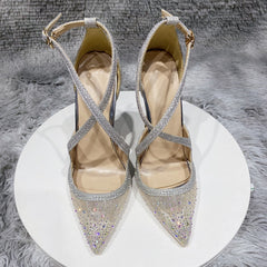 Glitter Sequined Cross Strap Women's High Heel Pumps