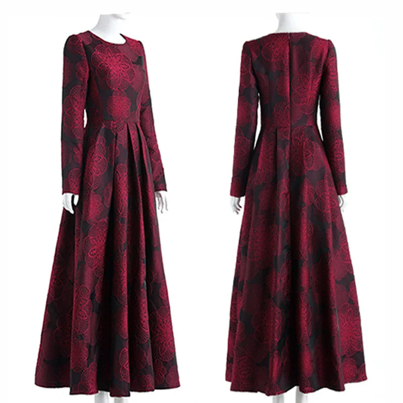 Elegant Floral Jacquard Maxi Dress