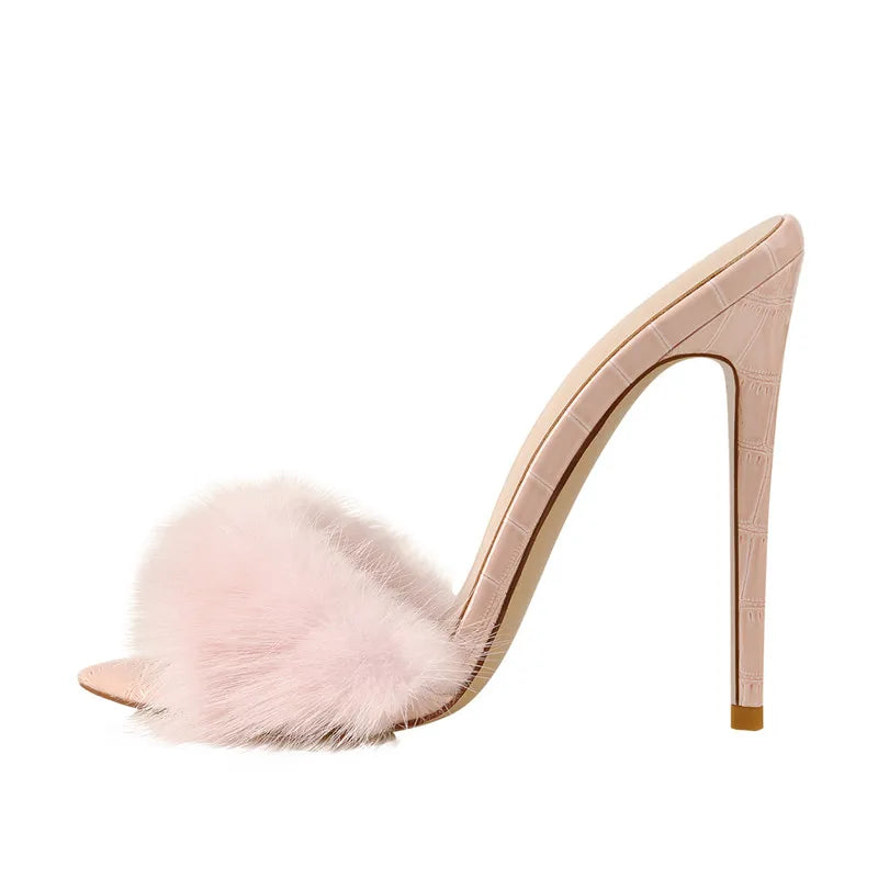 Premium Fur Thin High Heels