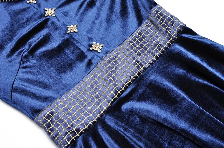 Crystal Button Formal Velvet Dress