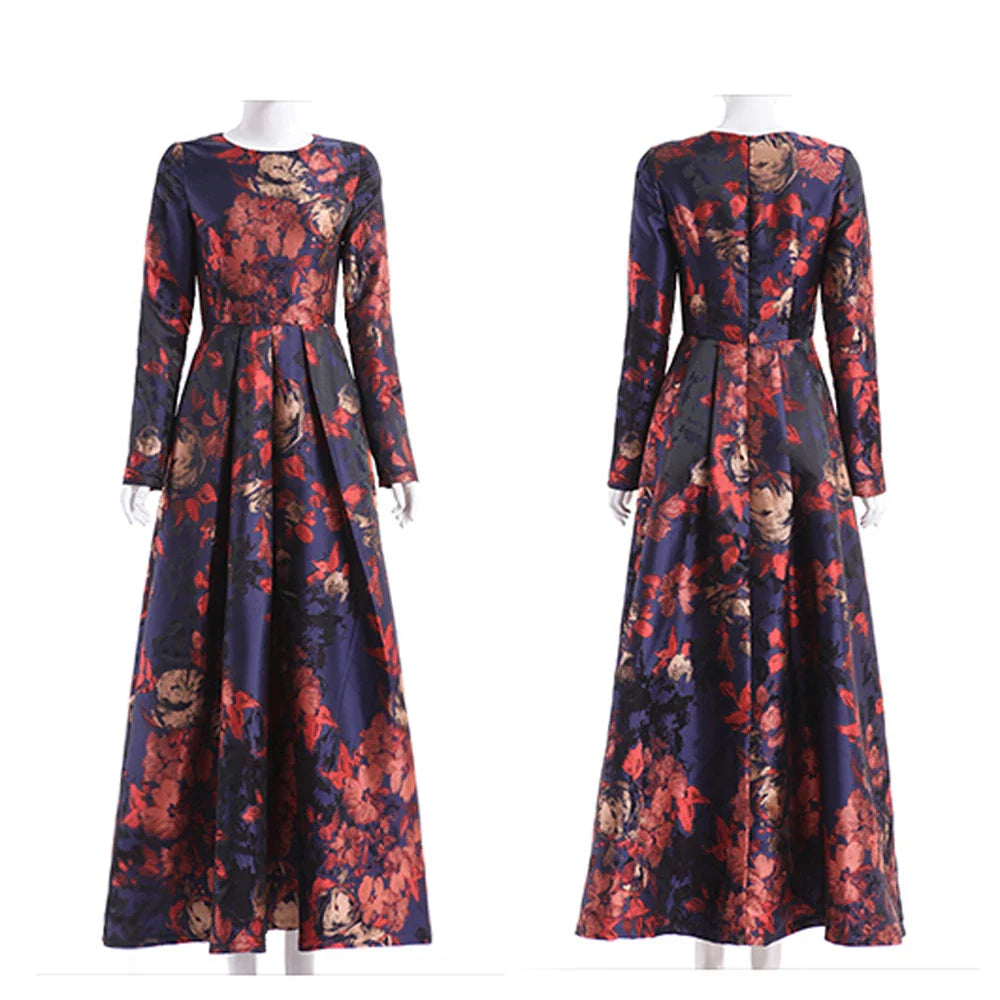 Sophisticated Boho Floral Jacquard Maxi Dress