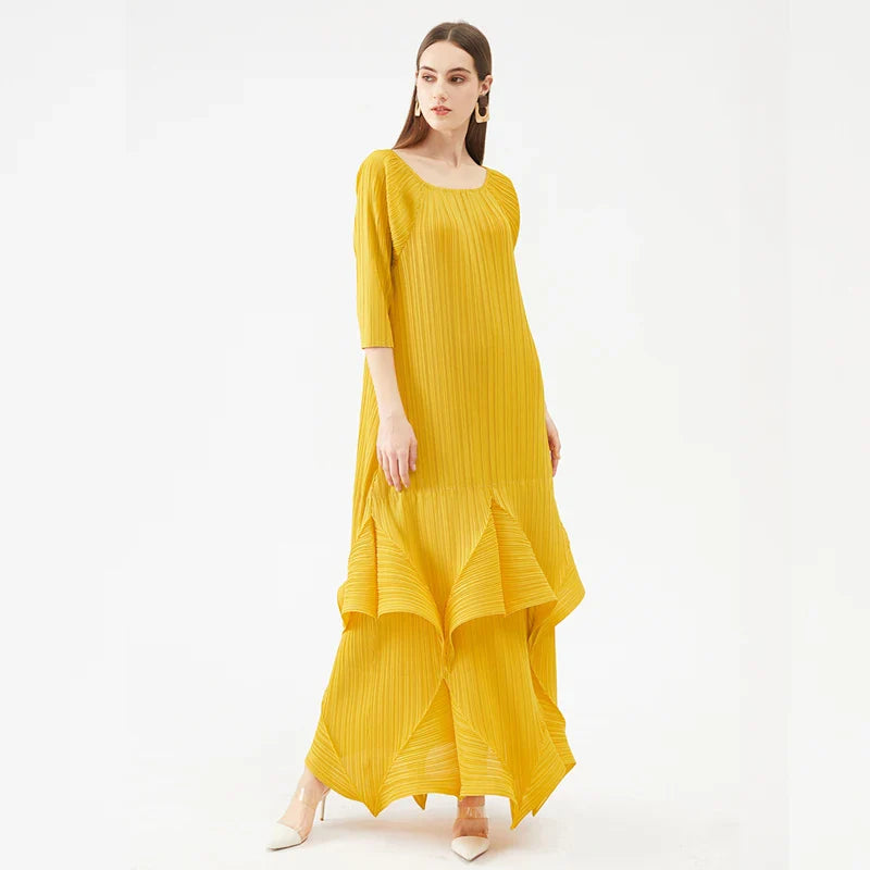 Pleated Shawl Scarf Dress