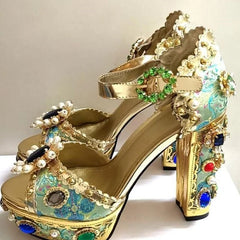 Jewel-Embellished Metallic Platform Sandals