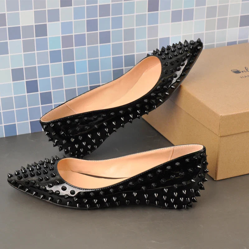 Pointed Toe Rivet Studded Flat Shoes