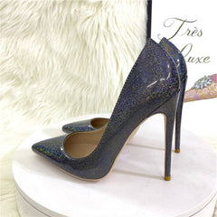 Teritin Glitter Patent Women's Slip On Stiletto Pumps
