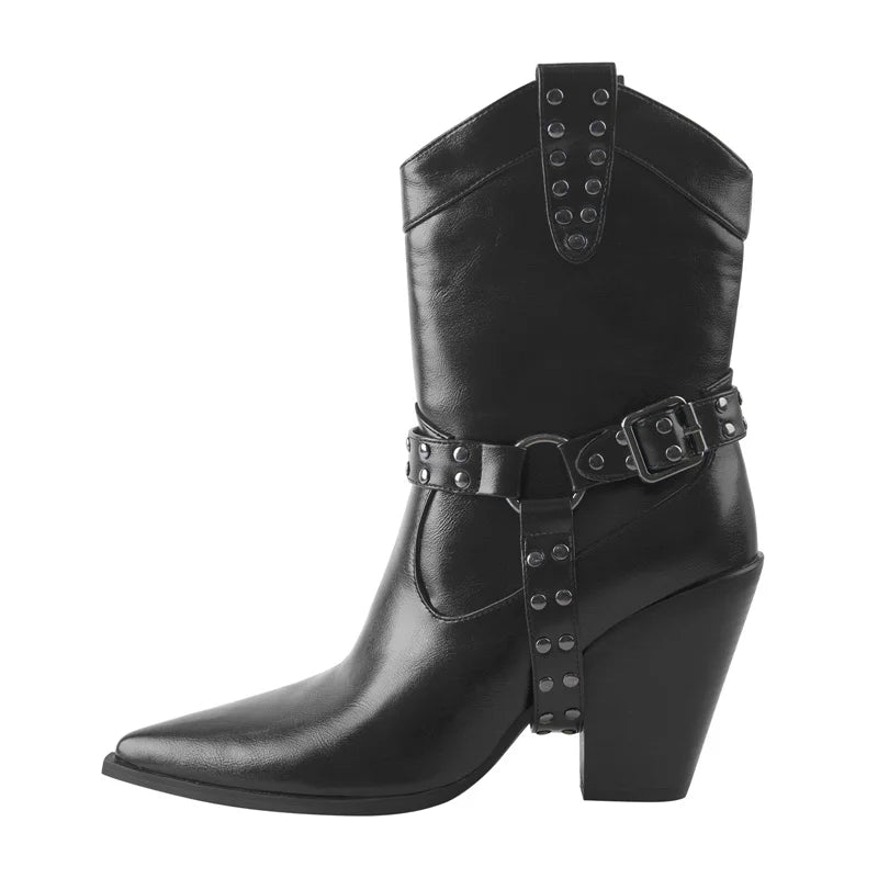 Zipper Belt Buckle Ankle Boots