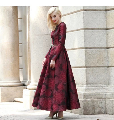 Elegant Floral Jacquard Maxi Dress