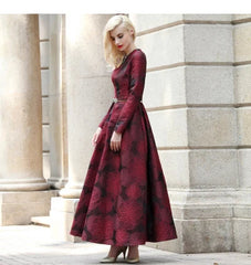 Elegant Floral Jacquard Maxi Dress