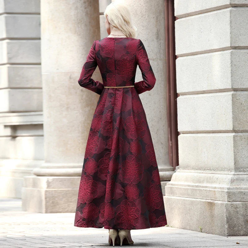 Elegant Floral Jacquard Maxi Dress