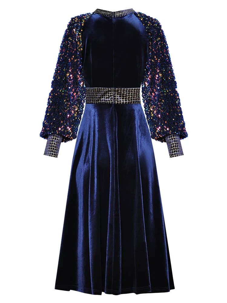 Crystal Button Formal Velvet Dress