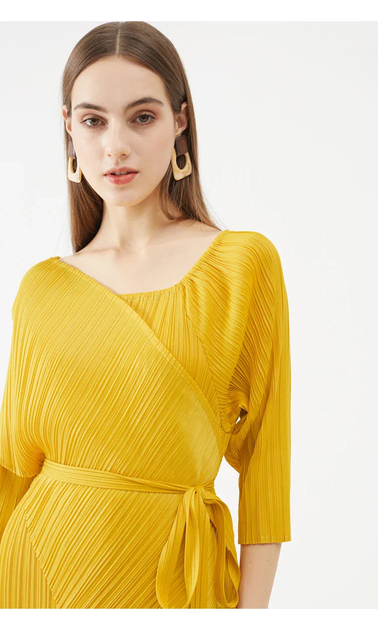 Pleated Shawl Scarf Dress