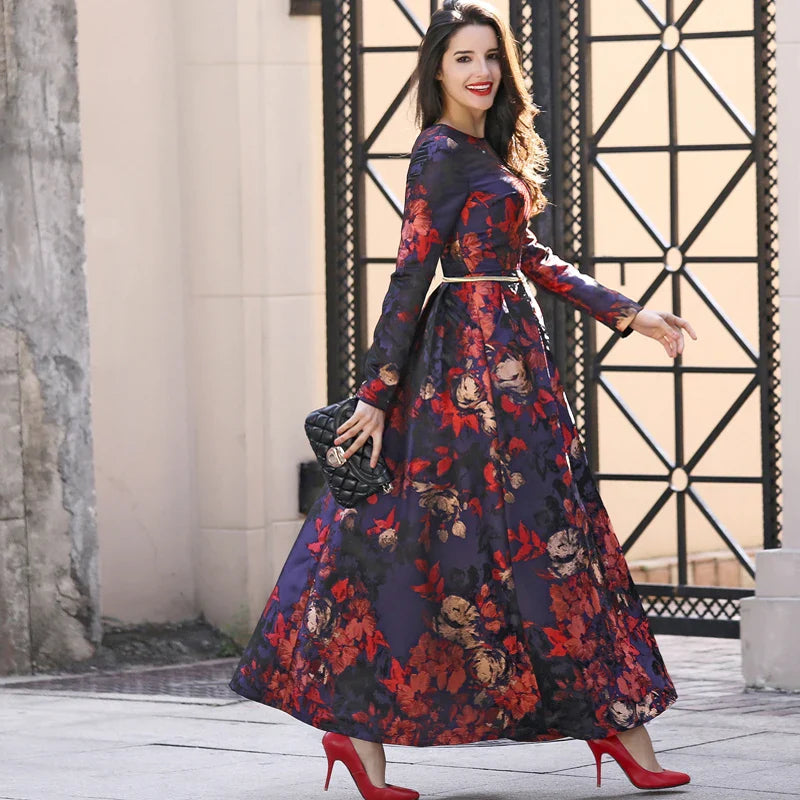 Sophisticated Boho Floral Jacquard Maxi Dress