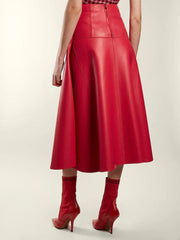 Handmade Genuine Lambskin Leather Women's A Line Skirt