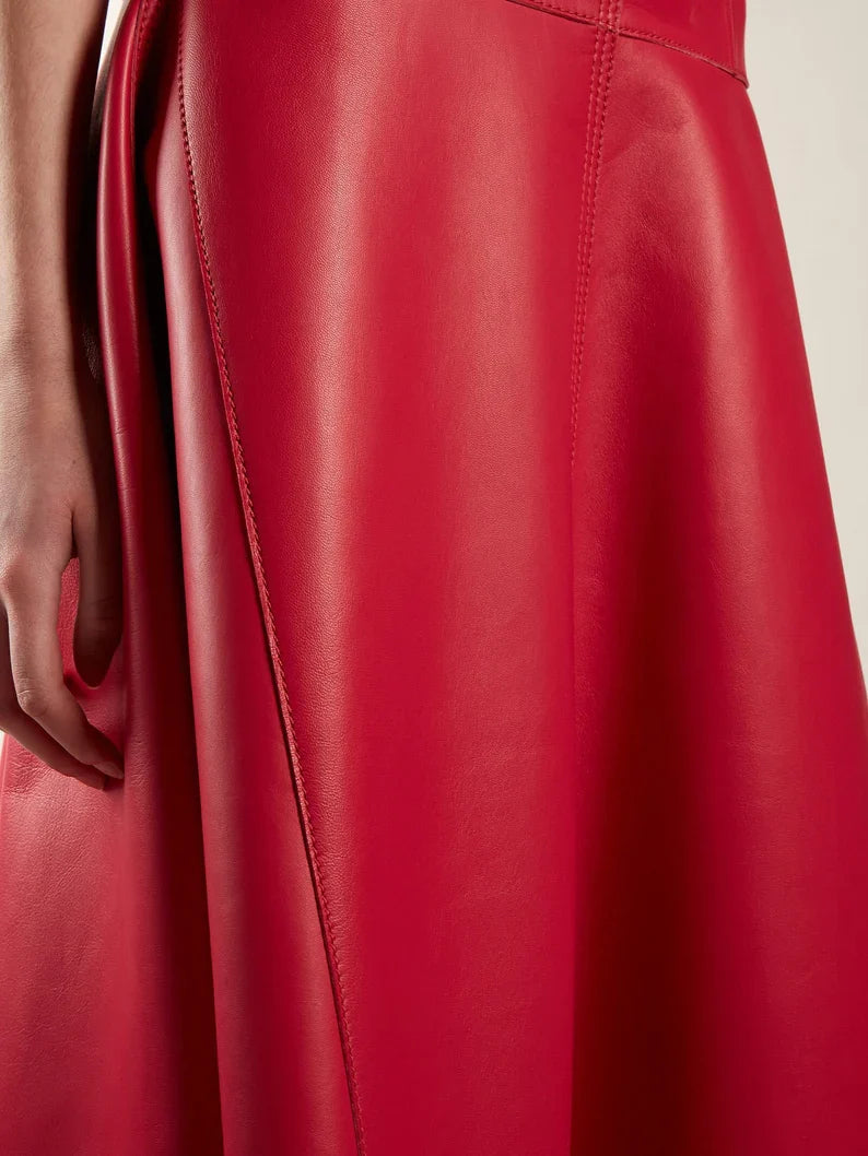 Handmade Genuine Lambskin Leather Women's A Line Skirt