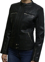 Handmade Sheepskin Leather Women's Biker Jacket