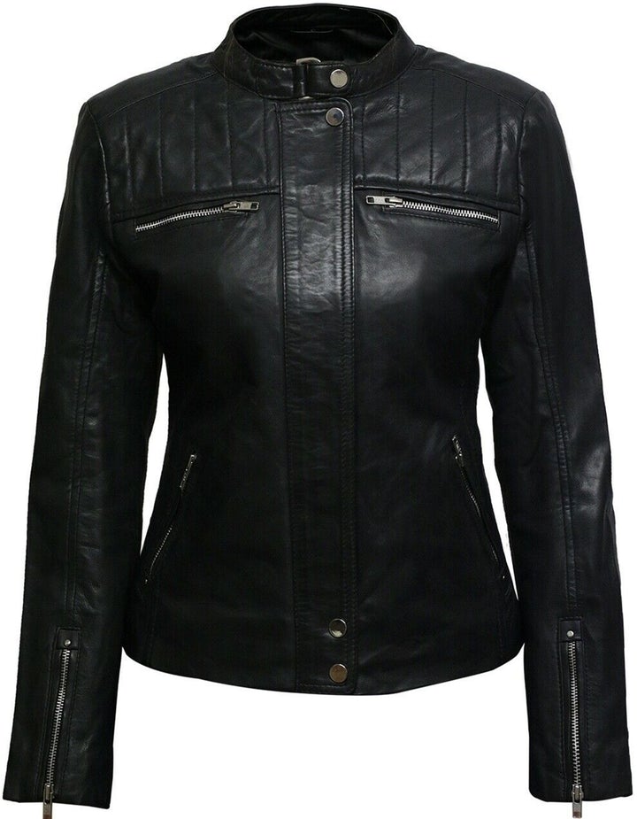 Handmade Sheepskin Leather Women's Biker Jacket