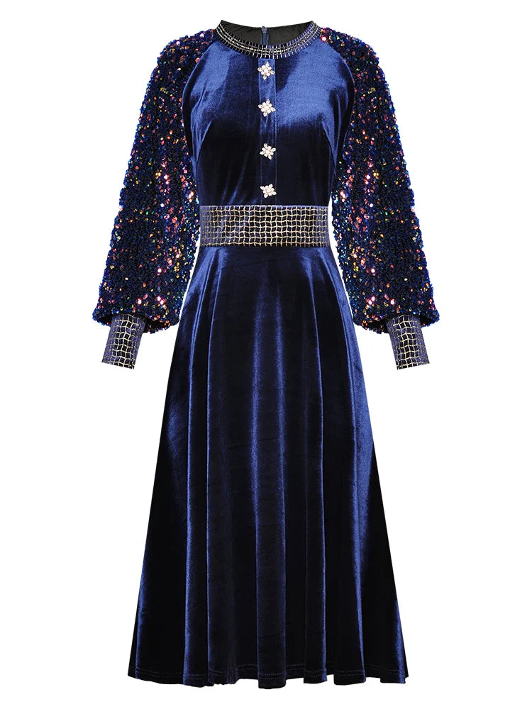 Crystal Button Formal Velvet Dress