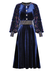 Crystal Button Formal Velvet Dress