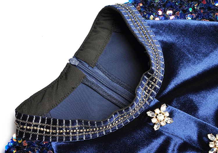Crystal Button Formal Velvet Dress
