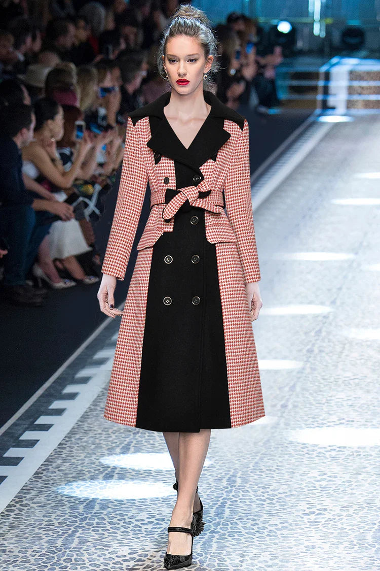 Double Breasted Houndstooth Overcoat
