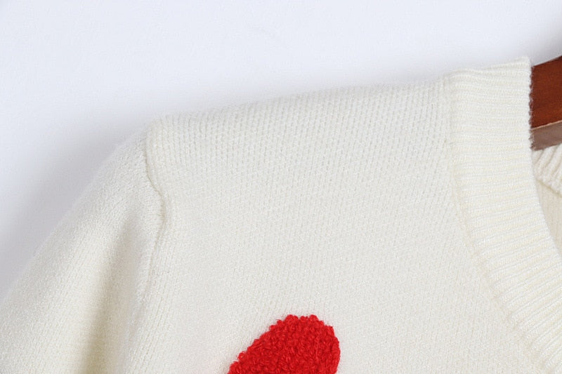 Heart Embroidery Women's O-Neck Sweater