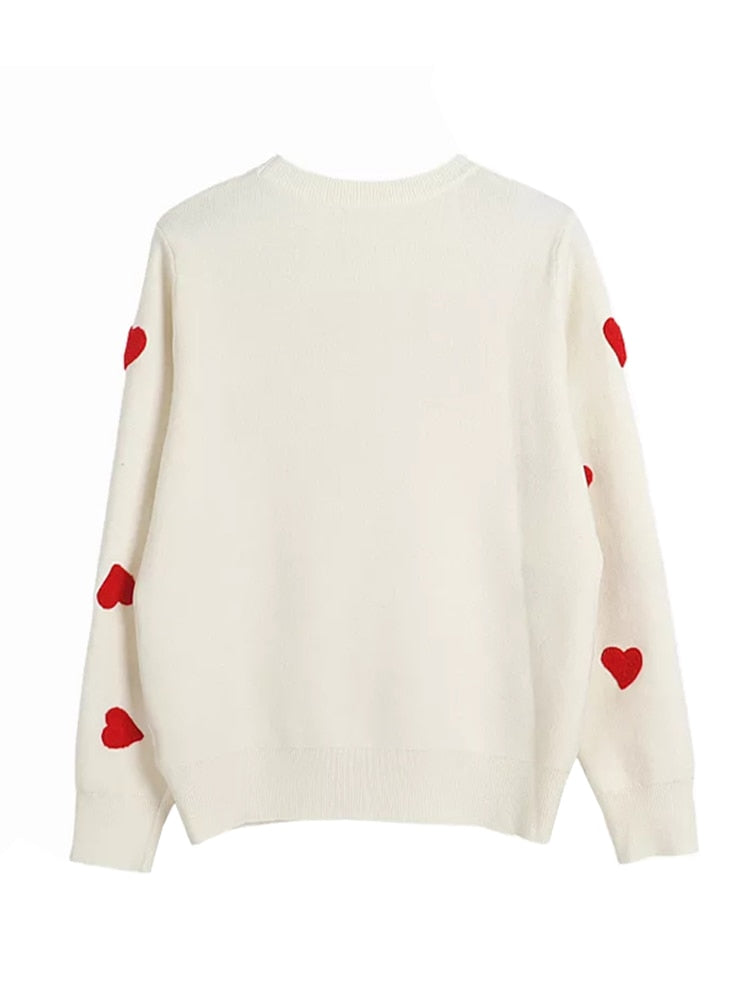 Heart Embroidery Women's O-Neck Sweater