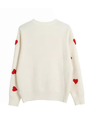 Heart Embroidery Women's O-Neck Sweater