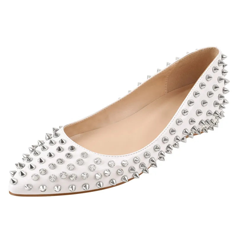 Pointed Toe Rivet Studded Flat Shoes