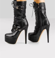 Stylish Lace-Up Stilettos Boots